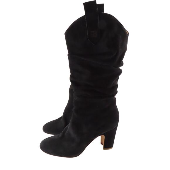 Mavette Vittoria Black Suede Slouch Boots Womens 40 US 10 Heeled Tall Boho - Picture 3 of 9